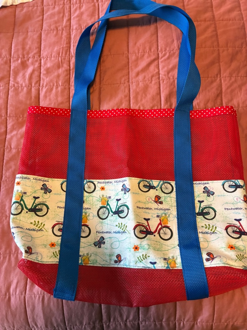 Red & Blue Print beach Tote Bag
